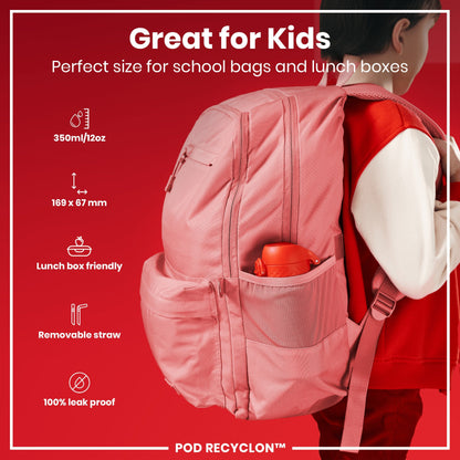 Leak Proof Small Water Bottle With Straw, Recyclon, Red, 350ml (12oz)