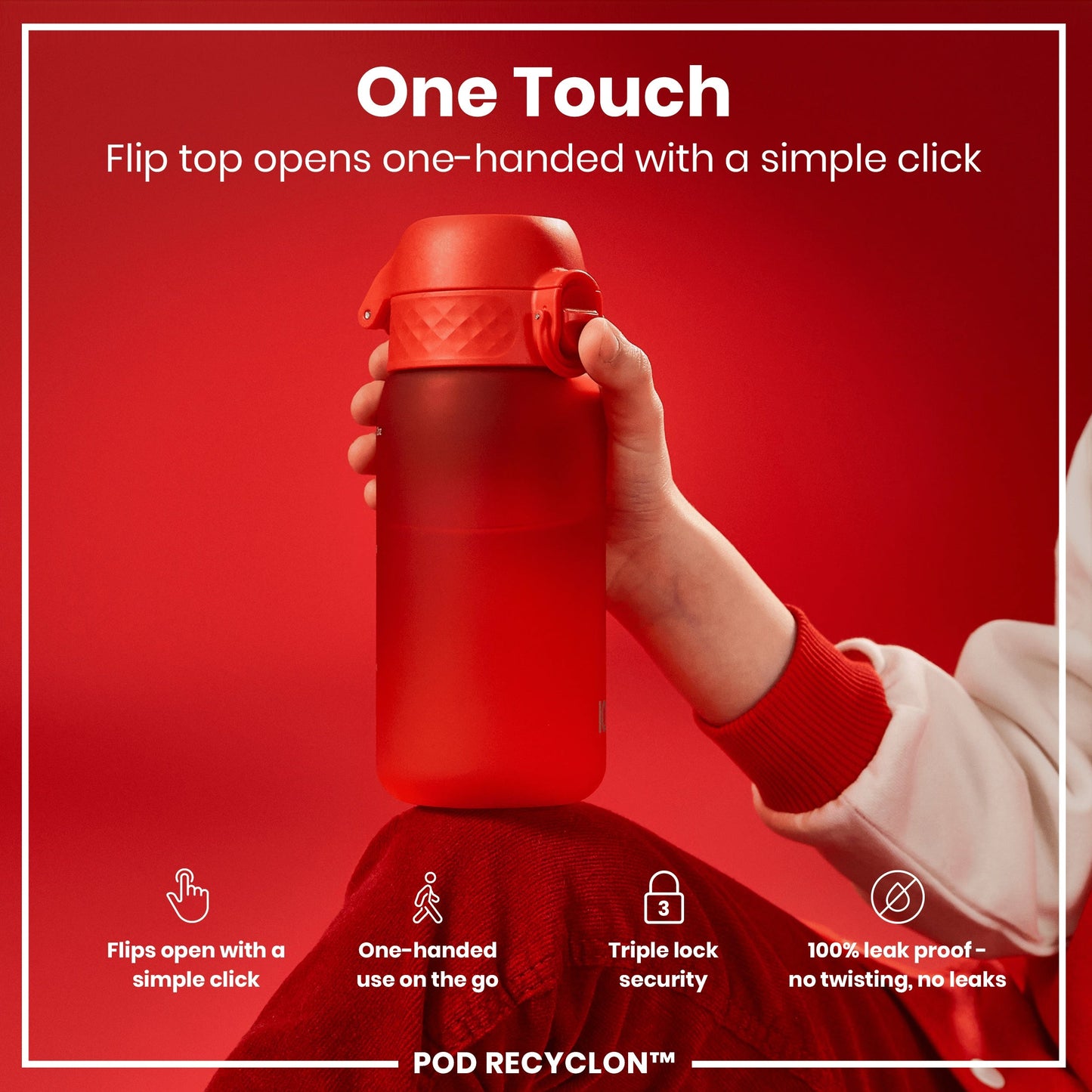Leak Proof Small Water Bottle With Straw, Recyclon, Red, 350ml (12oz)