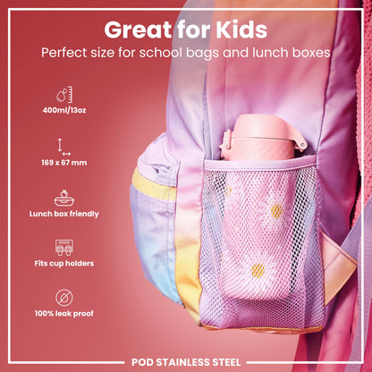 Leak Proof Kids Water Bottle, Stainless Steel, Daisies, 400ml (13oz)