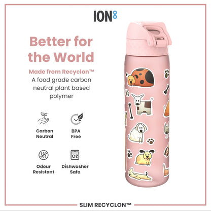 Leak Proof Slim Water Bottle, Recyclon, Dogs, 500ml (18oz)