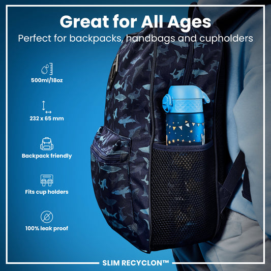 Leak Proof Slim Water Bottle, Recyclon, Airplanes, 500ml (18oz)