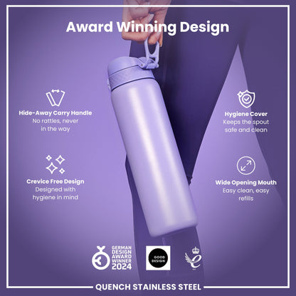 Leak Proof 1 Litre Water Bottle, Stainless Steel, Light Purple, 1L