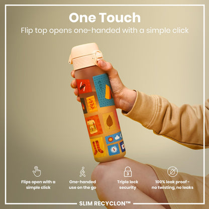 Leak Proof Slim Water Bottle, Recyclon, Camping, 500ml (18oz)