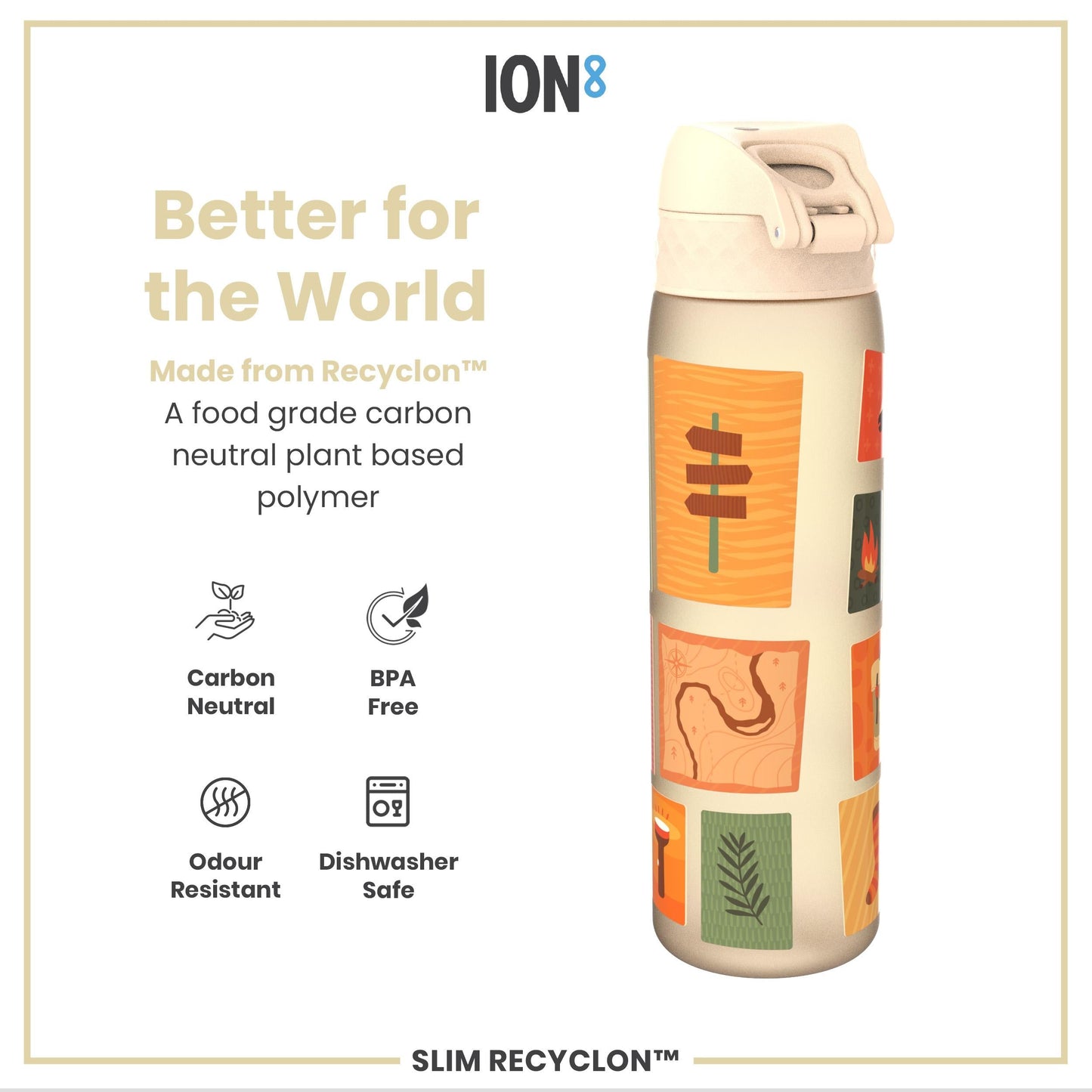 Leak Proof Slim Water Bottle, Recyclon, Camping, 500ml (18oz)