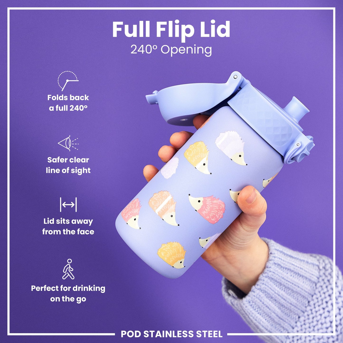 Leak Proof Thermal Steel Water Bottle, Insulated Steel, Hedgehogs, 320ml (11oz)