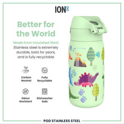 Leak Proof Thermal Steel Water Bottle, Insulated, Dinosaurs, 320ml (11oz)