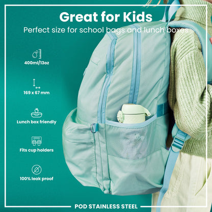 Leak Proof Kids Water Bottle, Stainless Steel, Pandas, 400ml (13oz)