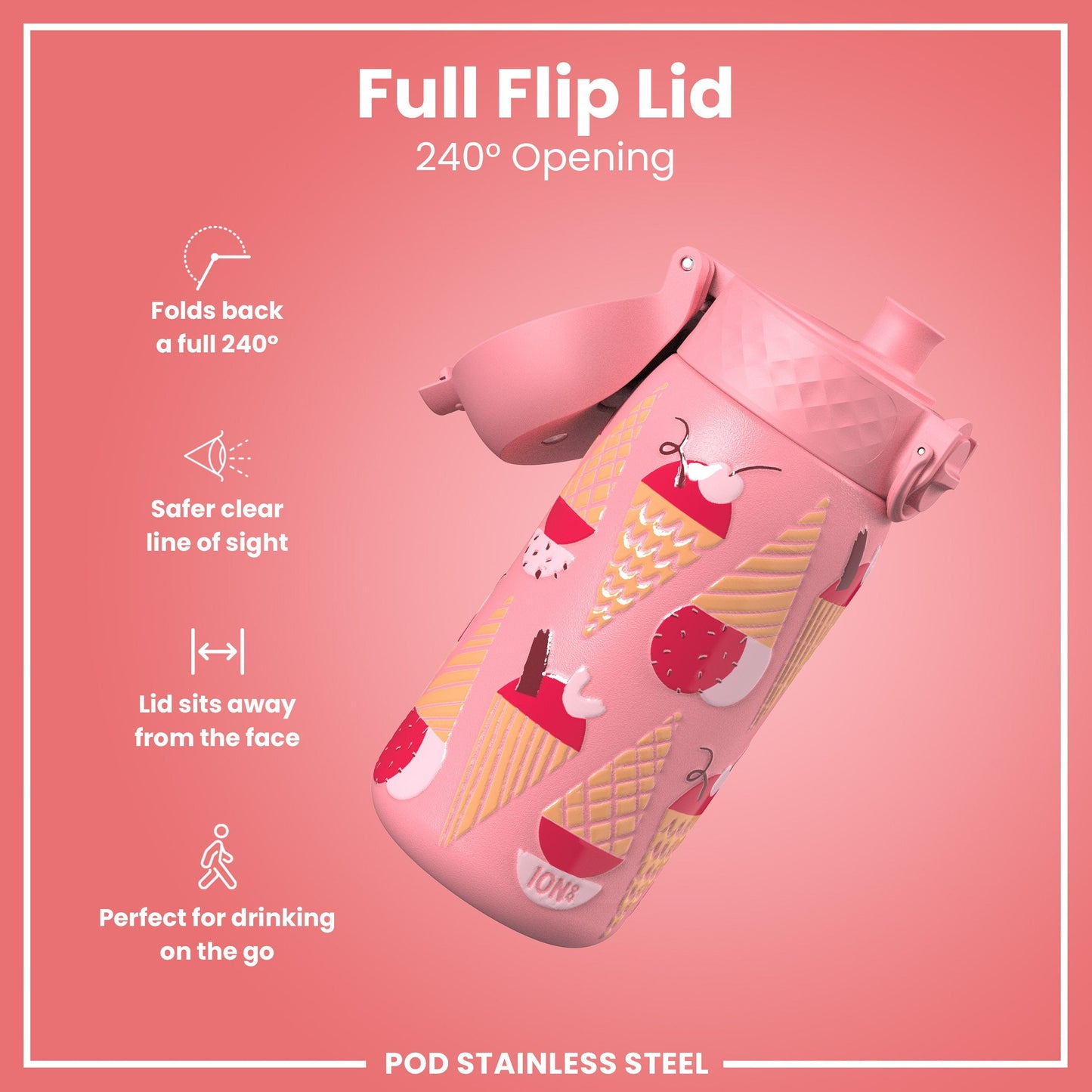 Leak Proof Thermal Steel Water Bottle, Insulated, Ice Creams, 320ml (11oz)