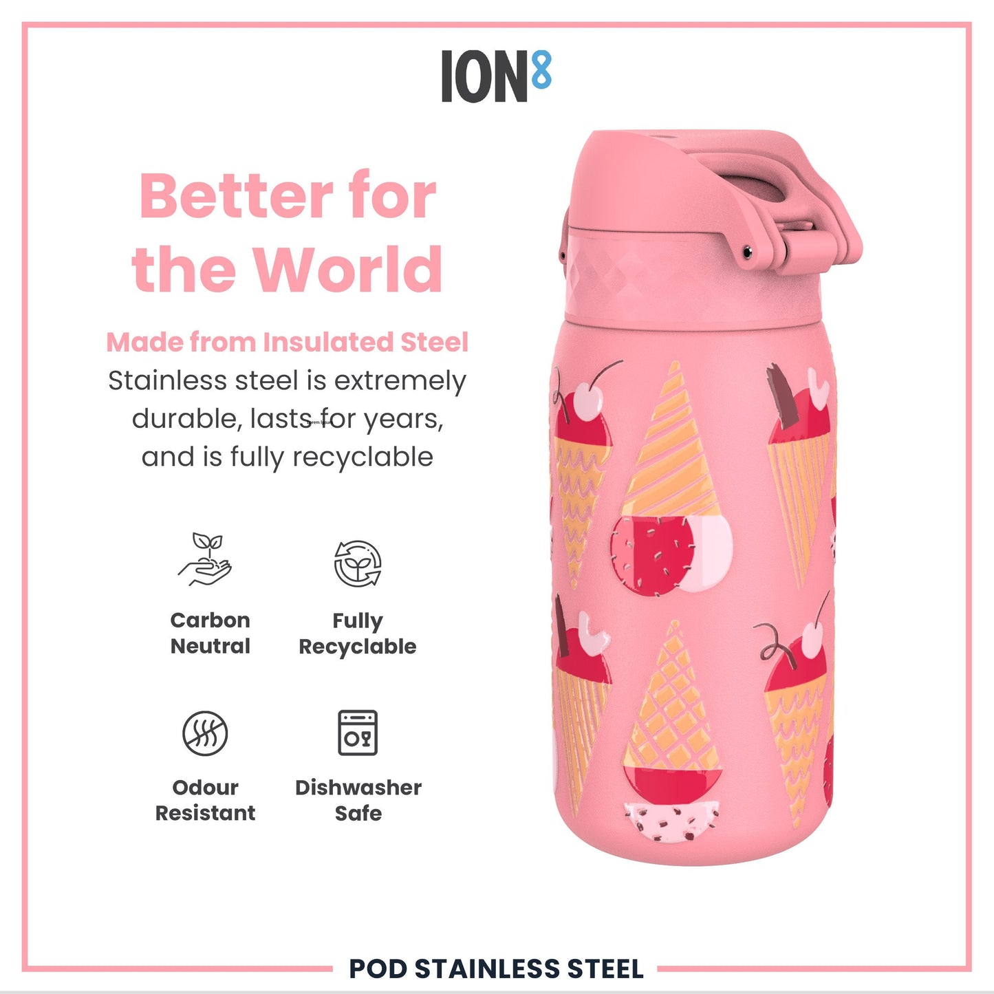 Leak Proof Thermal Steel Water Bottle, Insulated, Ice Creams, 320ml (11oz)