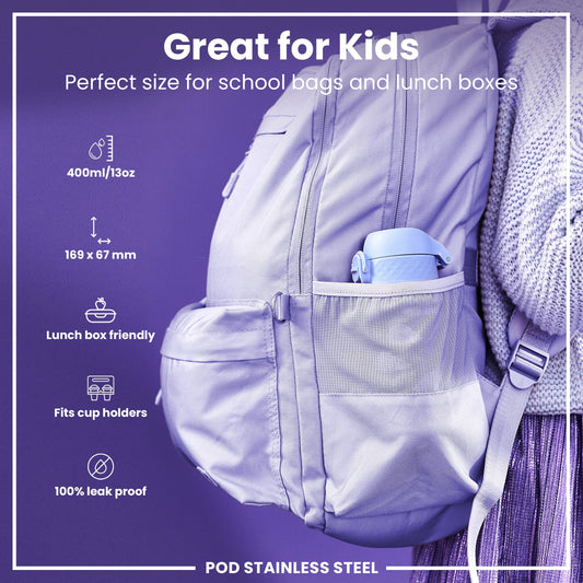 Leak Proof Kids Water Bottle, Stainless Steel, Hedgehogs, 400ml (13oz)