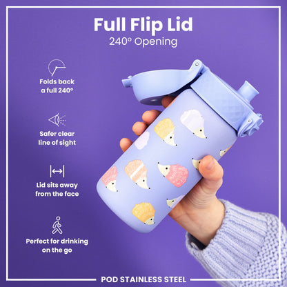 Leak Proof Kids Water Bottle, Stainless Steel, Hedgehogs, 400ml (13oz)