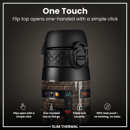 Leak Proof Slim Thermal Water Bottle, Insulated Steel, Gamer, 500ml (17oz)