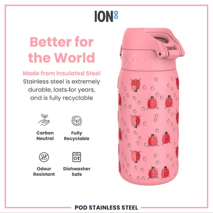 Leak Proof Thermal Steel Water Bottle, Insulated, Ladybugs, 320ml (11oz)
