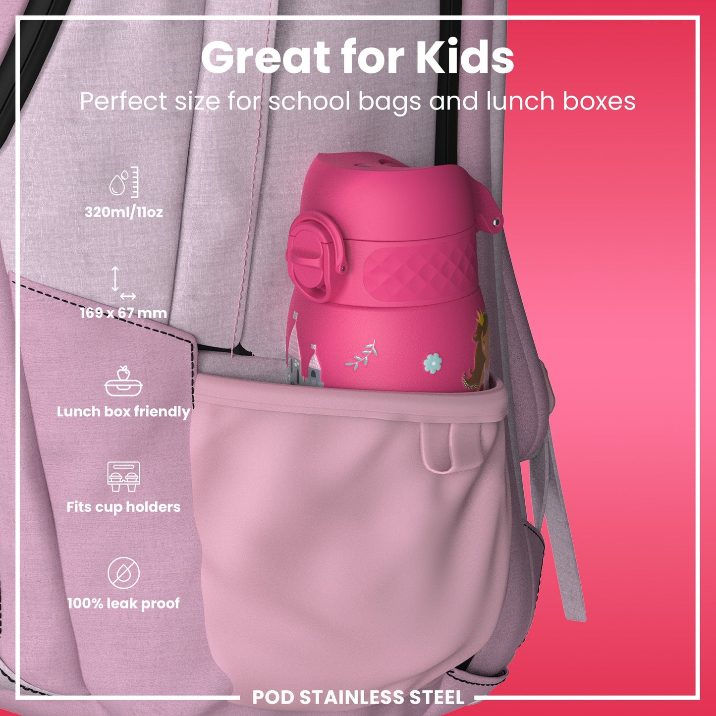 Leak Proof Thermal Steel Water Bottle, Insulated, Princess, 320ml (11oz)