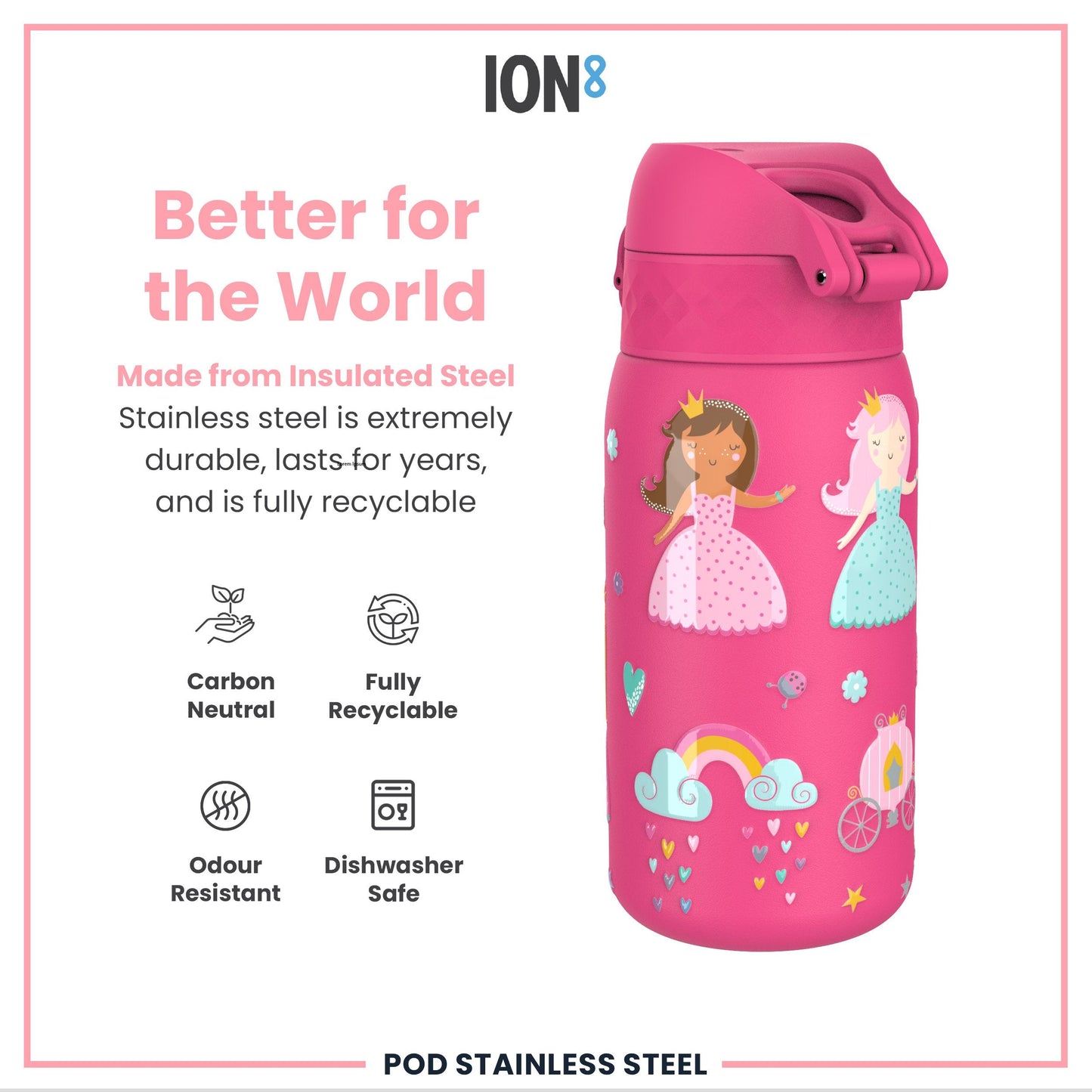 Leak Proof Thermal Steel Water Bottle, Insulated, Princess, 320ml (11oz)