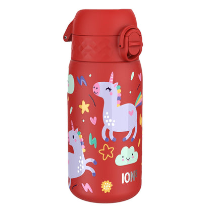 Leak Proof Kids Water Bottle, Stainless Steel, Red Unicorns, 400ml (13oz)