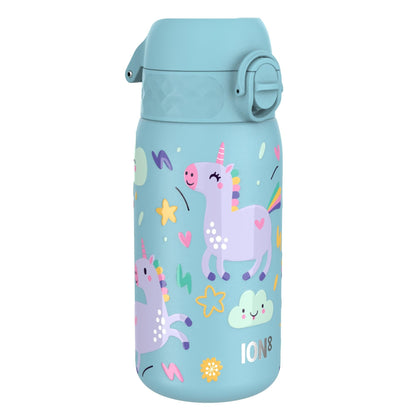 Leak Proof Kids Water Bottle, Stainless Steel, Blue Unicorns, 400ml (13oz)