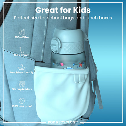 Leak Proof Kids Water Bottle, Recyclon, Blue Unicorns, 350ml (12oz)