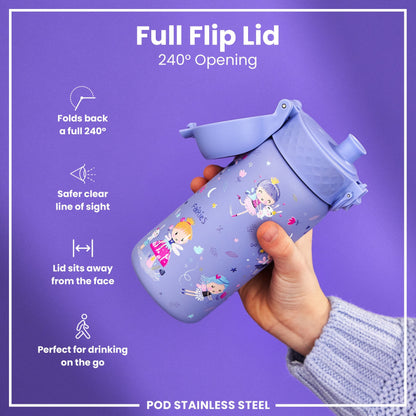 Leak Proof Kids Water Bottle, Stainless Steel, Fairies, 400ml (13oz)