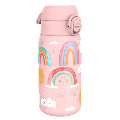 Leak Proof Kids Water Bottle, Stainless Steel, Rainbows, 400ml (13oz)