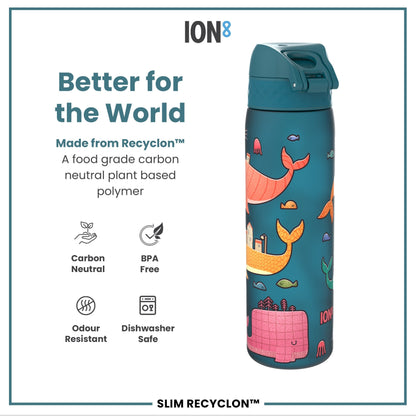 Leak Proof Slim Water Bottle, Recyclon, Whales, 500ml (18oz)