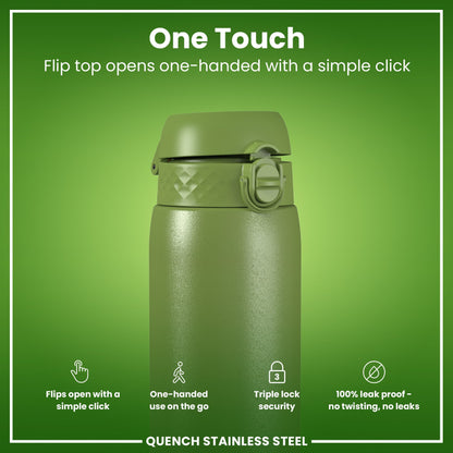 Leak Proof 1 Litre Water Bottle, Stainless Steel, Khaki Green, 1L