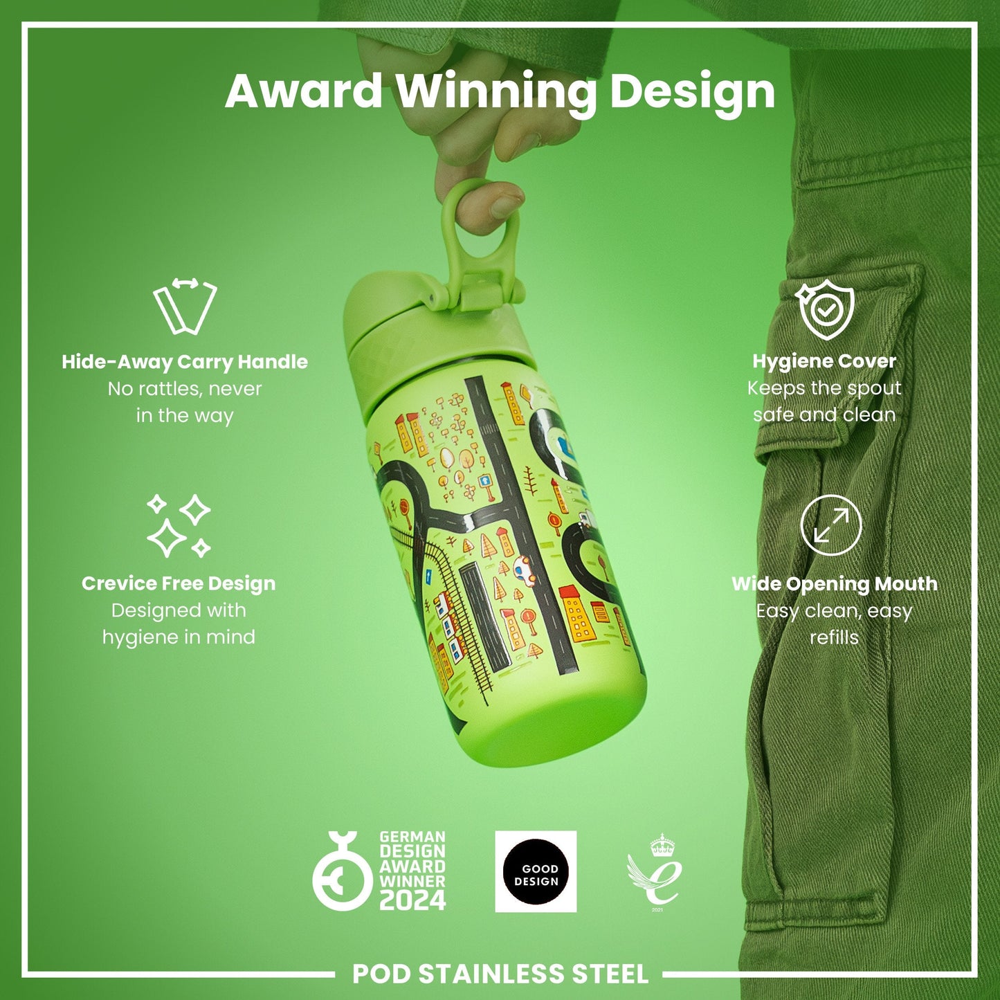 Leak Proof Water Bottle, Stainless Steel, Cars, 400ml (13oz)