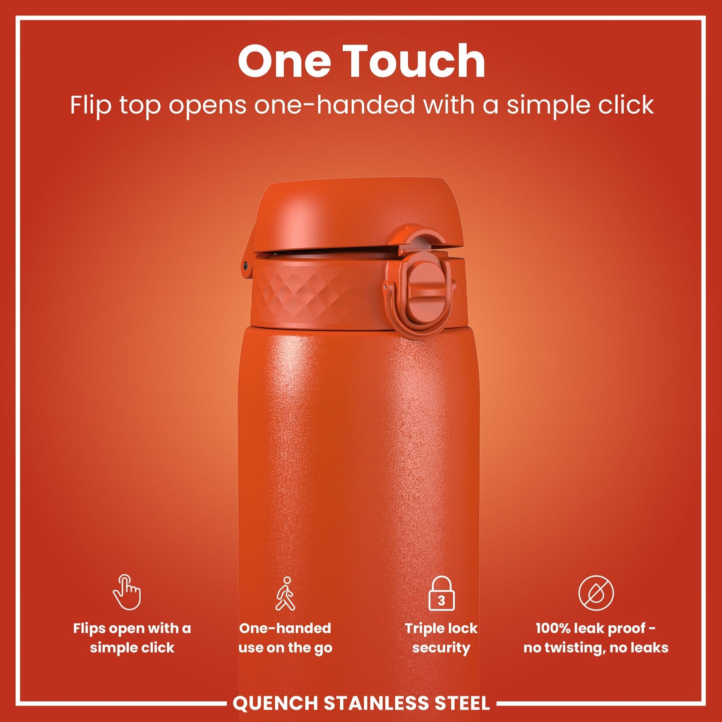 Leak Proof 1 Litre Water Bottle, Stainless Steel, Hearty Orange, 1L