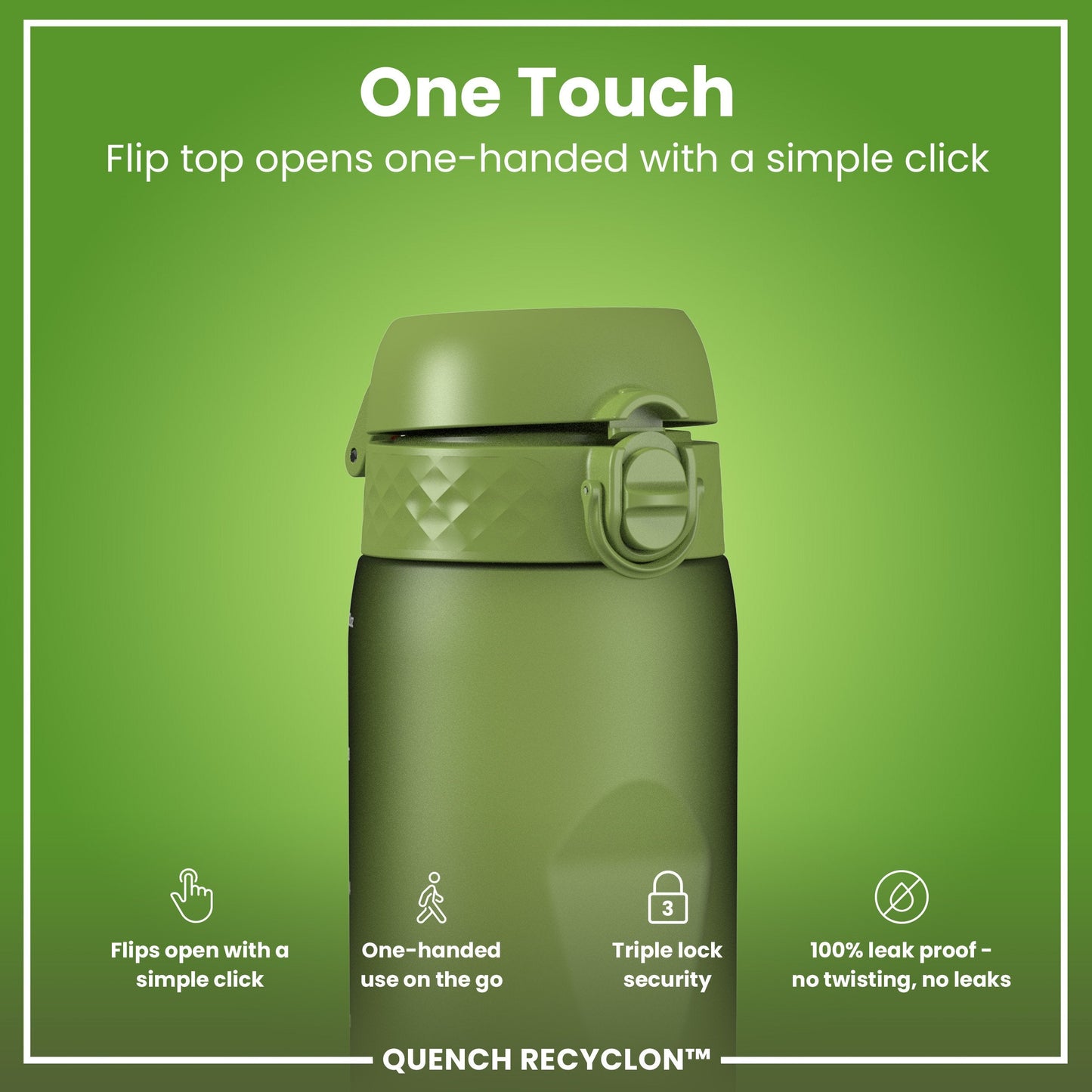 Leak Proof 1 litre Water Bottle, Recyclon, Khaki Green, 1L