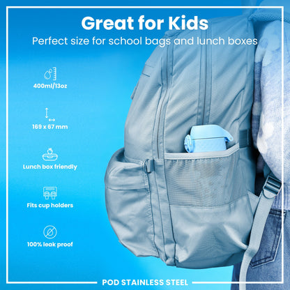 Leak Proof Kids Water Bottle, Stainless Steel, Mermaids, 400ml (13oz)