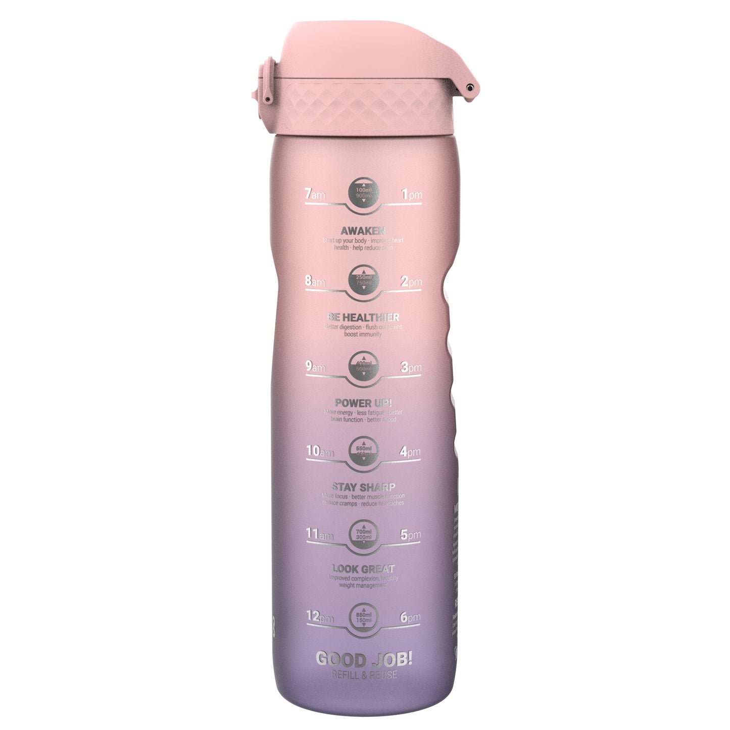 Leak Proof 1 Litre Water Bottle with Times to Drink, Recyclon, Purple & Rose, 1L