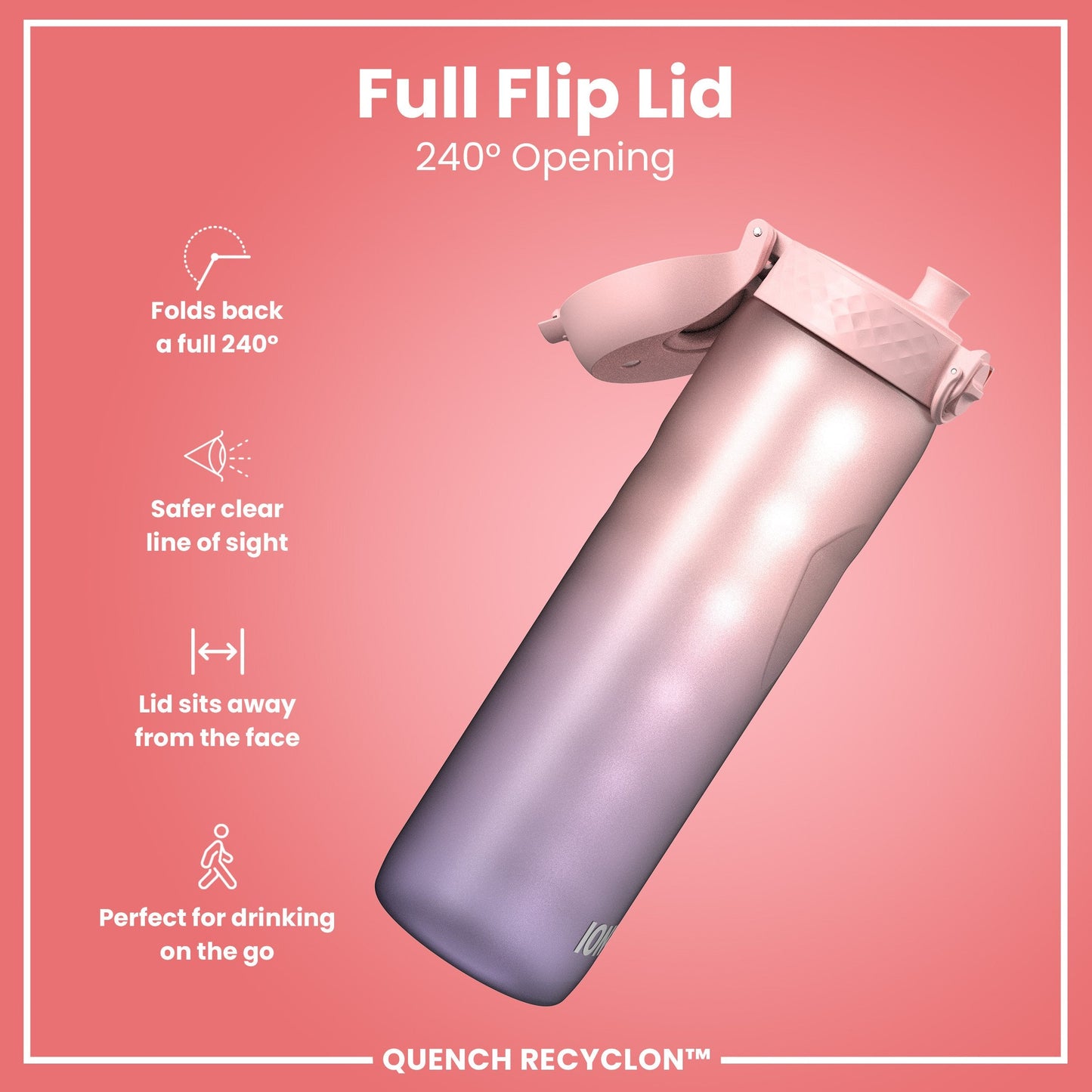 Leak Proof 1 Litre Water Bottle with Times to Drink, Recyclon, Purple & Rose, 1L