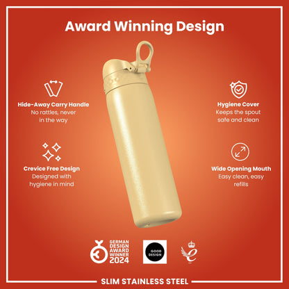 Leak Proof Slim Water Bottle, Stainless Steel, Desert, 600ml (20oz)