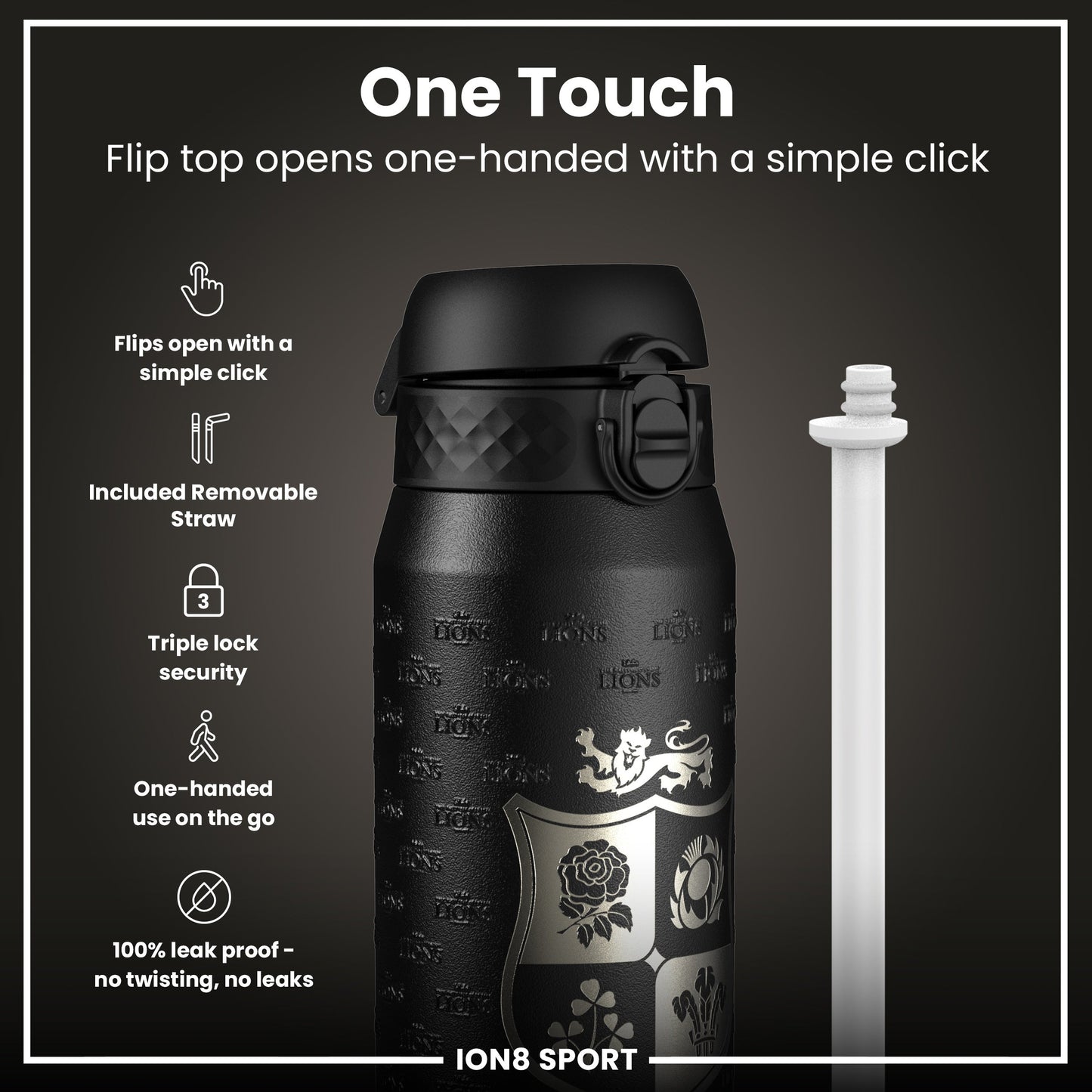 Lions X ION8 Insulated Steel Water Bottle, British & Irish Lions, Nothing Like The Lions, 750ml (24oz)