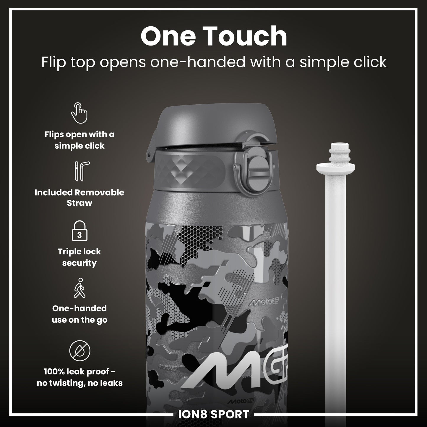 MotoGP x ION8 Insulated Steel Water Bottle, MotoGP Camouflage, 750ml (24oz)