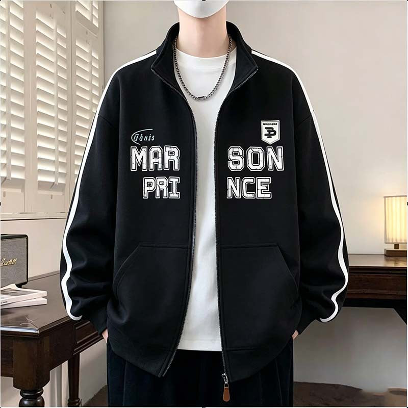 Men's Trendy Long Sleeve Lapel Hooded Loose Fit Sweatshirt Jacket