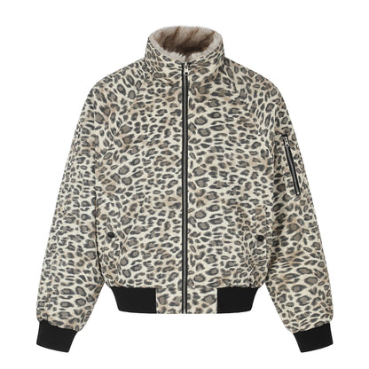 Leopard Print Reversible Stand Collar Cotton Jacket