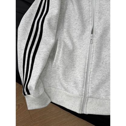 Men's Striped Long Sleeve Zip-up Stand Collar Jacket