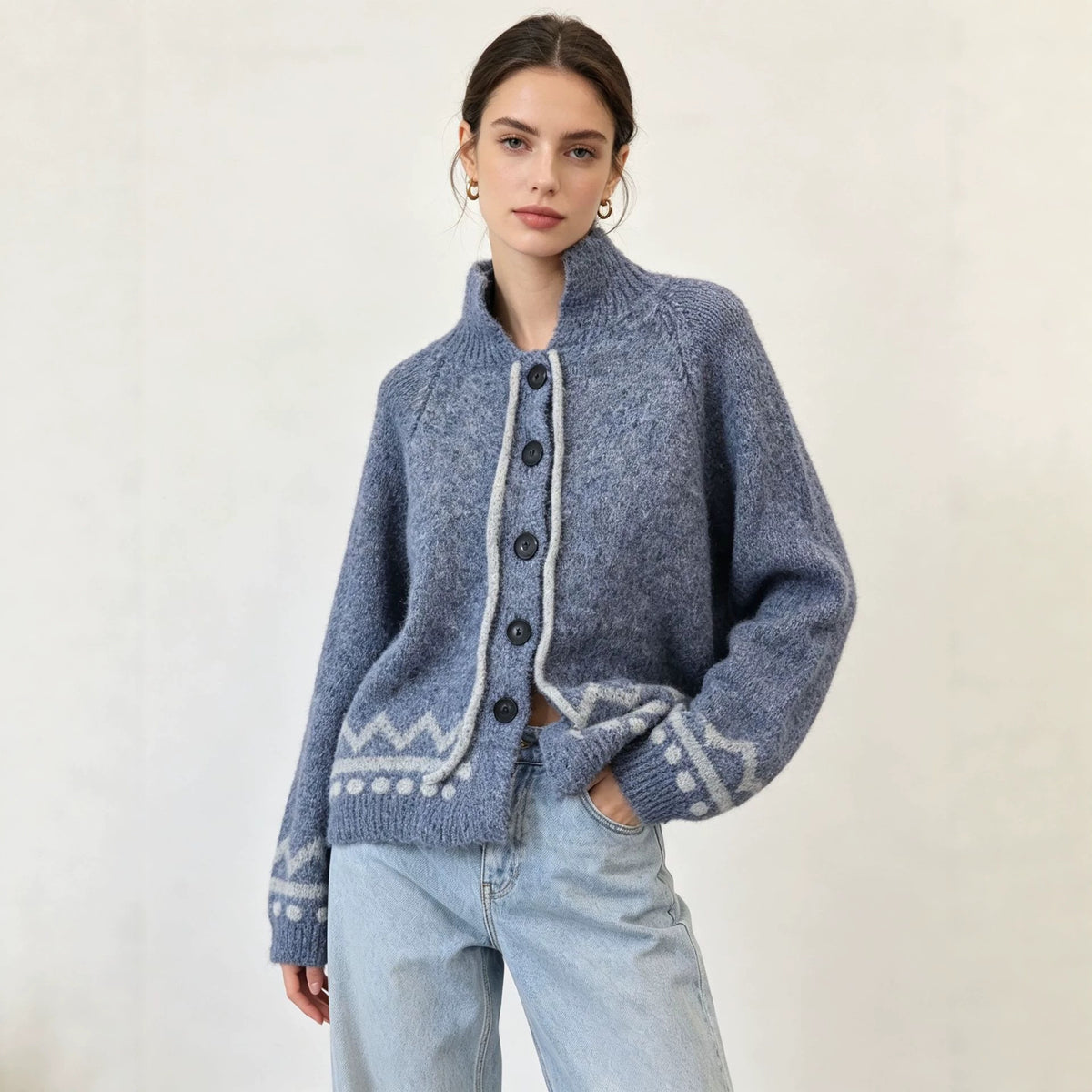 Stand up collar long sleeved sweater for women