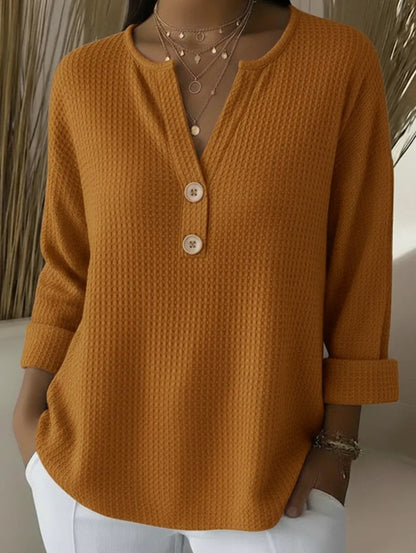 V-neck Waffle Knit Women's Sweater