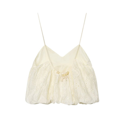 Spicy Girl Hollow Embroidered Bubble Short Top