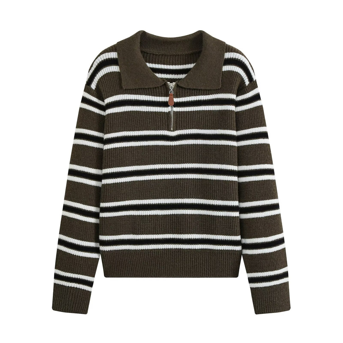 Women's Striped Long Sleeve Polo Knit Top