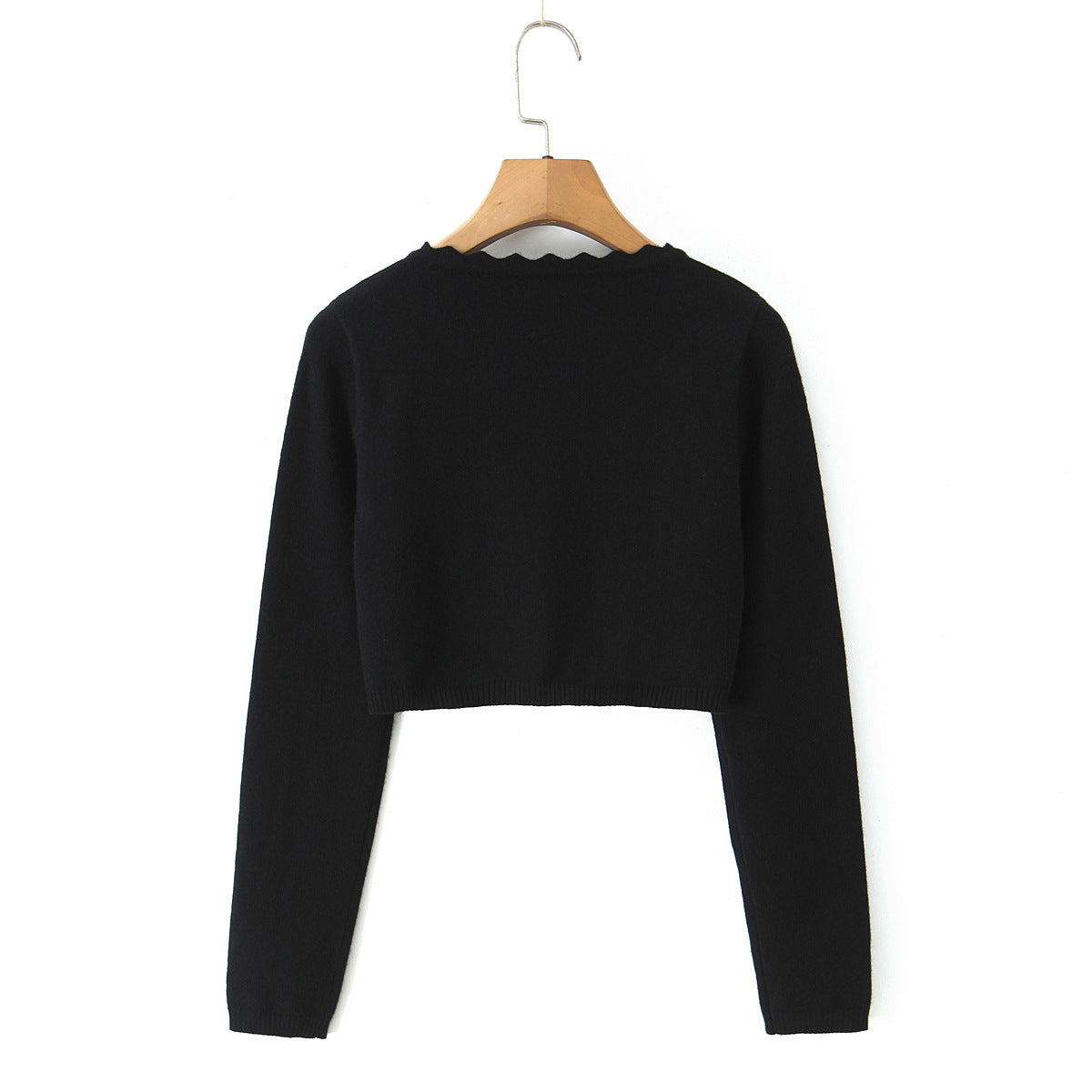 Round neck wavy lace long sleeved cardigan casual knit sweater
