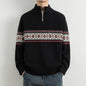 Men's Casual Ethnic Jacquard Stand Collar Half-Zip Knit Sweater