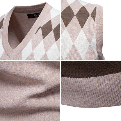 Youth Jacquard sweater Casual Crew Neck Vest