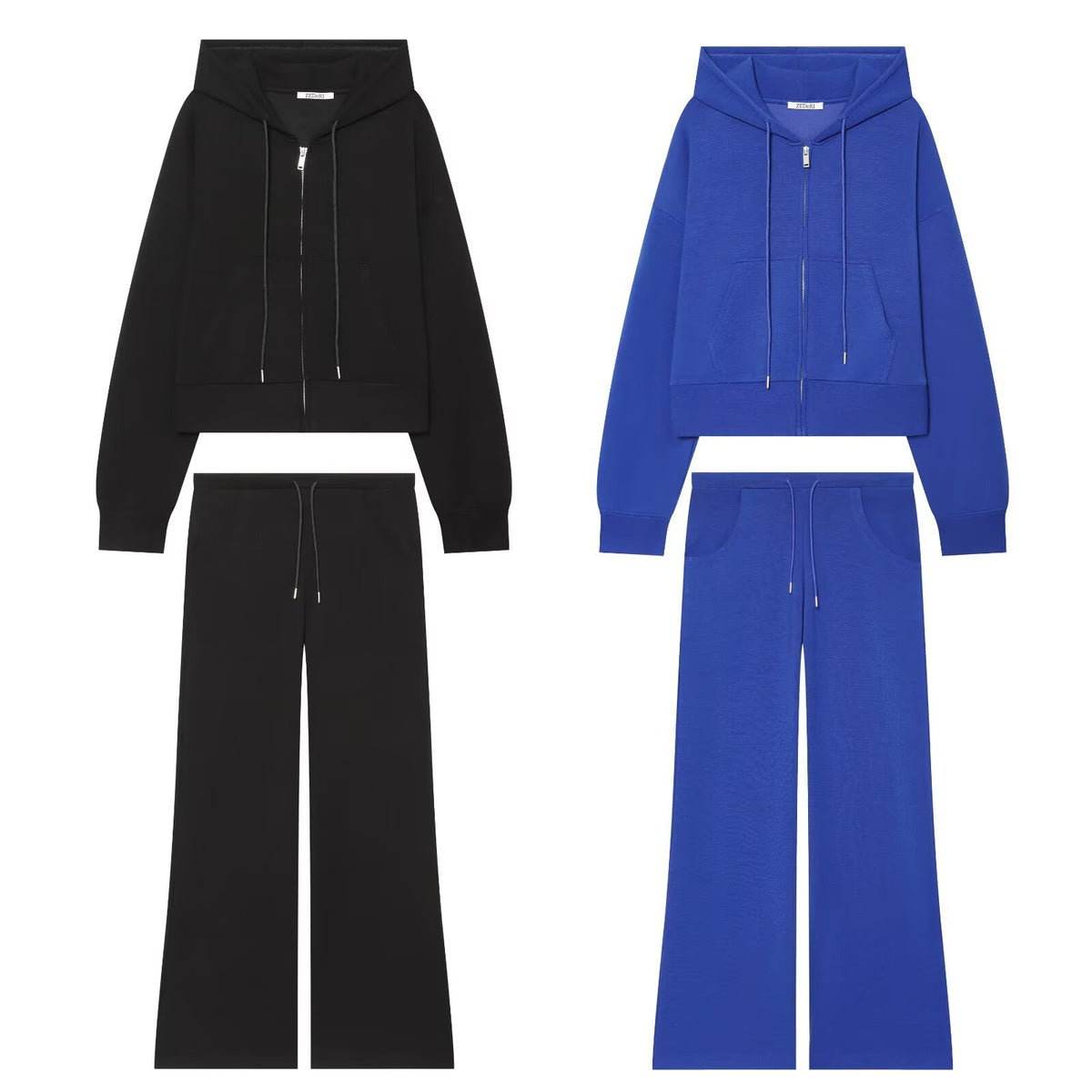 Zipper hooded double-sided fabric hoodie+pants set