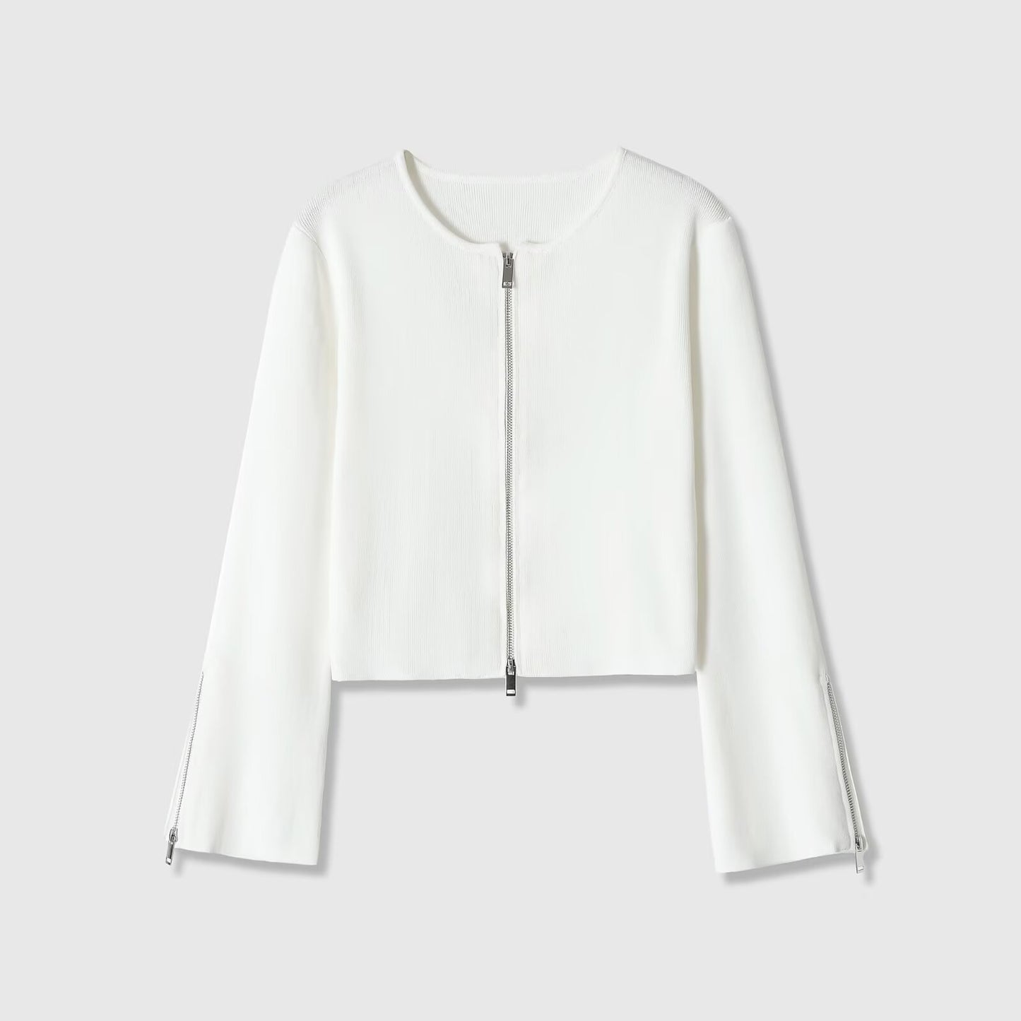Retro style long sleeved round neck zipper jacket