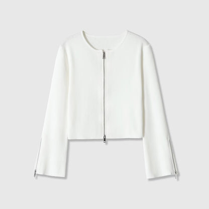 Retro style long sleeved round neck zipper jacket