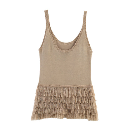 Women's tassel strap sleeveless knit top - view 2
