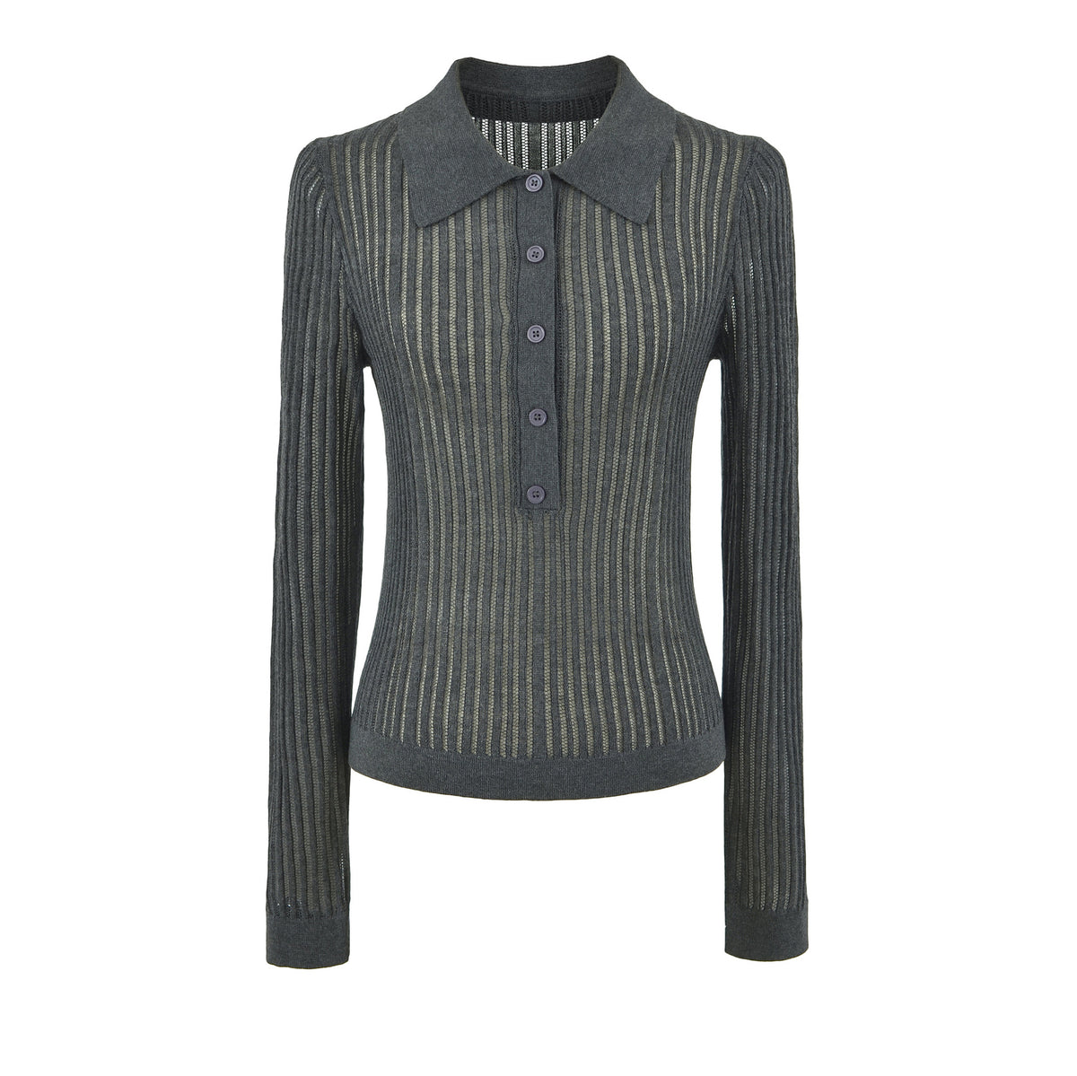 Women's Ribbed Polo-Collar Knit Top